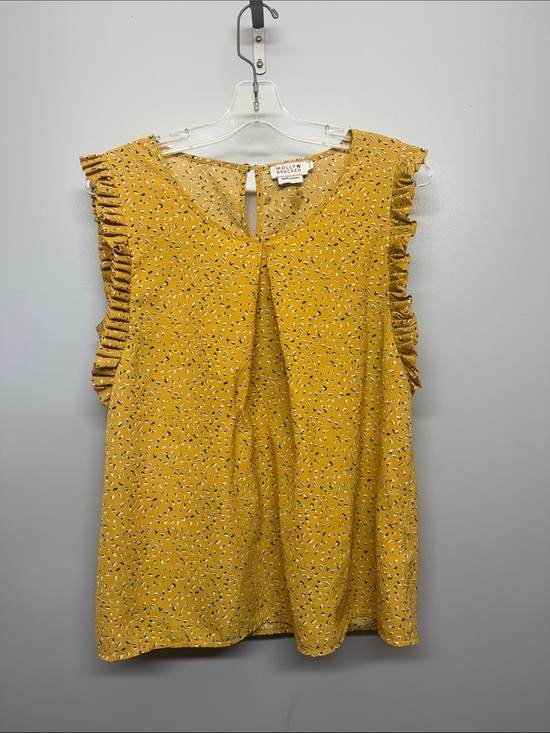 Anthropologie Tops - Molly Bracken Anthropologie Mustard Sleeveless Ruffle-Trim Printed Blouse